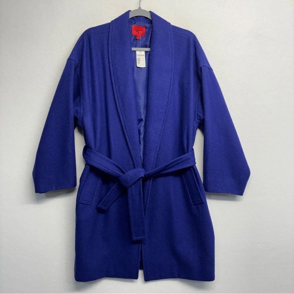 NWT Narciso Rodriguez Design Nation Wool Blend Blue‎ Belted Coat L